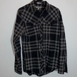 Express Checkered Black & White Button Up Shirt